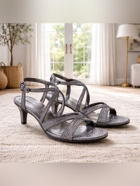George Women's Heeled Sparkly Strappy Silver Sandals - Size 10